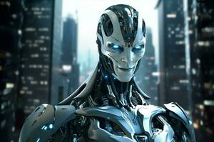 3D rendering technology robotics data analytics or futuristic cyborg with artificial intelligence concept by AI Generated photo