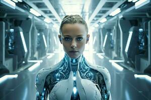 3D rendering technology robotics data analytics or futuristic cyborg with artificial intelligence concept by AI Generated photo