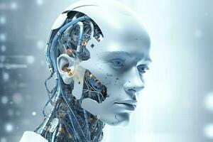 3D rendering technology robotics data analytics or futuristic cyborg with artificial intelligence concept by AI Generated photo