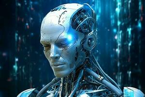3D rendering technology robotics data analytics or futuristic cyborg with artificial intelligence concept by AI Generated photo
