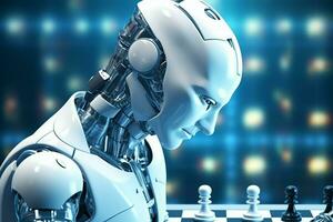 3D rendering technology robotics data analytics or futuristic cyborg with artificial intelligence concept by AI Generated photo