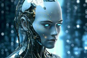3D rendering technology robotics data analytics or futuristic cyborg with artificial intelligence concept by AI Generated photo
