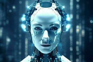 3D rendering technology robotics data analytics or futuristic cyborg with artificial intelligence concept by AI Generated photo
