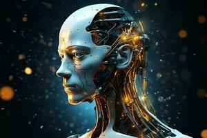 3D rendering technology robotics data analytics or futuristic cyborg with artificial intelligence concept by AI Generated photo