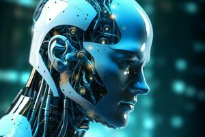 3D rendering technology robotics data analytics or futuristic cyborg with artificial intelligence concept by AI Generated photo
