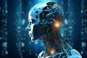 3D rendering technology robotics data analytics or futuristic cyborg with artificial intelligence concept by AI Generated photo