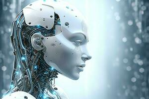 3D rendering technology robotics data analytics or futuristic cyborg with artificial intelligence concept by AI Generated photo