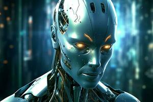 3D rendering technology robotics data analytics or futuristic cyborg with artificial intelligence concept by AI Generated photo
