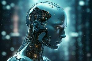 3D rendering technology robotics data analytics or futuristic cyborg with artificial intelligence concept by AI Generated photo