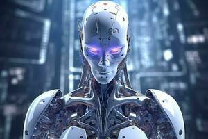 3D rendering technology robotics data analytics or futuristic cyborg with artificial intelligence concept by AI Generated photo