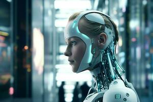 3D rendering technology robotics data analytics or futuristic cyborg with artificial intelligence concept by AI Generated photo