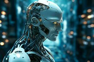 3D rendering technology robotics data analytics or futuristic cyborg with artificial intelligence concept by AI Generated photo