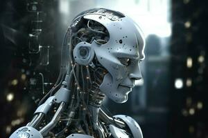 3D rendering technology robotics data analytics or futuristic cyborg with artificial intelligence concept by AI Generated photo