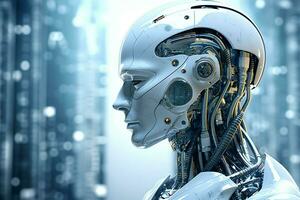 3D rendering technology robotics data analytics or futuristic cyborg with artificial intelligence concept by AI Generated photo