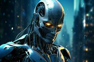 3D rendering technology robotics data analytics or futuristic cyborg with artificial intelligence concept by AI Generated photo