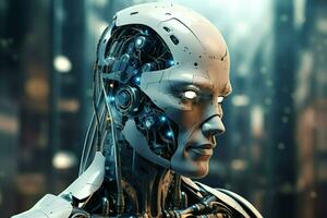 3D rendering technology robotics data analytics or futuristic cyborg with artificial intelligence concept by AI Generated photo