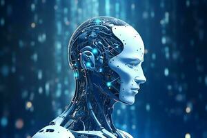 3D rendering technology robotics data analytics or futuristic cyborg with artificial intelligence concept by AI Generated photo