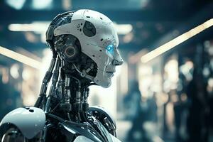 3D rendering technology robotics data analytics or futuristic cyborg with artificial intelligence concept by AI Generated photo