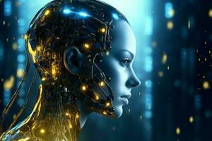 3D rendering technology robotics data analytics or futuristic cyborg with artificial intelligence concept by AI Generated photo