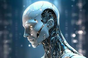 3D rendering technology robotics data analytics or futuristic cyborg with artificial intelligence concept by AI Generated photo