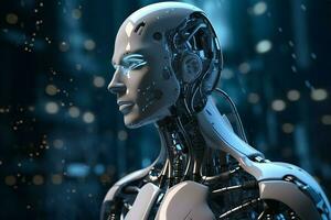 3D rendering technology robotics data analytics or futuristic cyborg with artificial intelligence concept by AI Generated photo