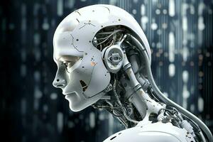 3D rendering technology robotics data analytics or futuristic cyborg with artificial intelligence concept by AI Generated photo