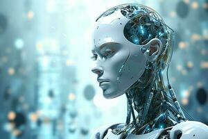 3D rendering technology robotics data analytics or futuristic cyborg with artificial intelligence concept by AI Generated photo