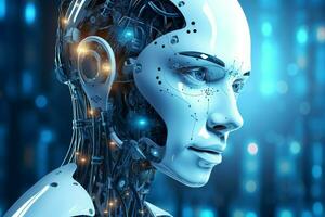3D rendering technology robotics data analytics or futuristic cyborg with artificial intelligence concept by AI Generated photo