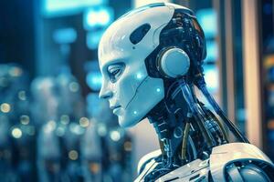 3D rendering technology robotics data analytics or futuristic cyborg with artificial intelligence concept by AI Generated photo