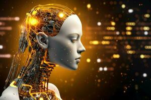 3D rendering technology robotics data analytics or futuristic cyborg with artificial intelligence concept by AI Generated photo