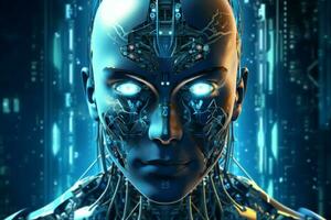 3D rendering technology robotics data analytics or futuristic cyborg with artificial intelligence concept by AI Generated photo