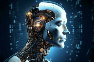 3D rendering technology robotics data analytics or futuristic cyborg with artificial intelligence concept by AI Generated photo