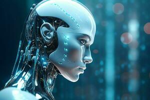 3D rendering technology robotics data analytics or futuristic cyborg with artificial intelligence concept by AI Generated photo