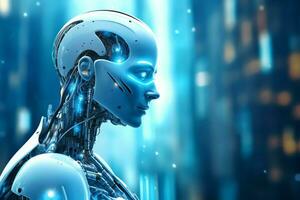 3D rendering technology robotics data analytics or futuristic cyborg with artificial intelligence concept by AI Generated photo
