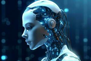 3D rendering technology robotics data analytics or futuristic cyborg with artificial intelligence concept by AI Generated photo