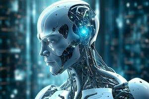 3D rendering technology robotics data analytics or futuristic cyborg with artificial intelligence concept by AI Generated photo