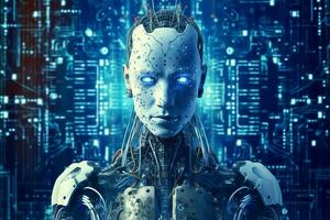 3D rendering technology robotics data analytics or futuristic cyborg with artificial intelligence concept by AI Generated photo