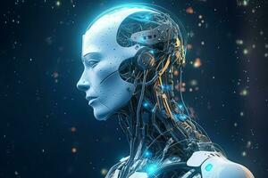 3D rendering technology robotics data analytics or futuristic cyborg with artificial intelligence concept by AI Generated photo