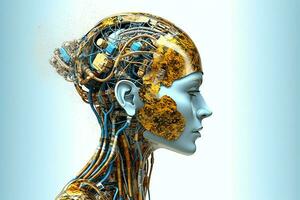 3D rendering technology robotics data analytics or futuristic cyborg with artificial intelligence concept by AI Generated photo
