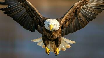 Eagle freely flying under the sunlight and blue sky. Predatory bird hunting in safari east africa concept by AI Generated photo