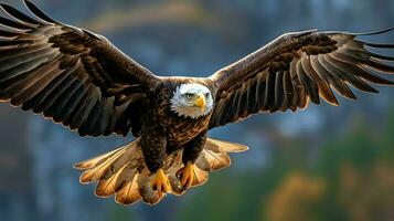 Eagle freely flying under the sunlight and blue sky. Predatory bird hunting in safari east africa concept by AI Generated photo