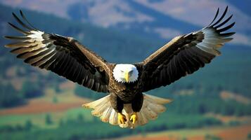 Eagle freely flying under the sunlight and blue sky. Predatory bird hunting in safari east africa concept by AI Generated photo