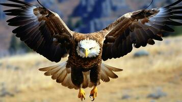 Eagle freely flying under the sunlight and blue sky. Predatory bird hunting in safari east africa concept by AI Generated photo