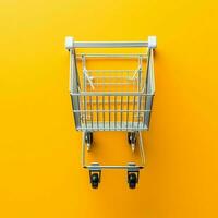 Composition of shopping cart or trolley with gift boxes or bags. Cyber monday sales or shopping day concept by AI Generated photo