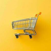 Composition of shopping cart or trolley with gift boxes or bags. Cyber monday sales or shopping day concept by AI Generated photo