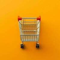 Composition of shopping cart or trolley with gift boxes or bags. Cyber monday sales or shopping day concept by AI Generated photo