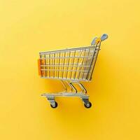 Composition of shopping cart or trolley with gift boxes or bags. Cyber monday sales or shopping day concept by AI Generated photo