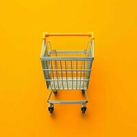Composition of shopping cart or trolley with gift boxes or bags. Cyber monday sales or shopping day concept by AI Generated photo