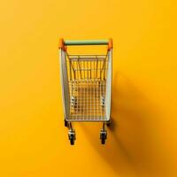 Composition of shopping cart or trolley with gift boxes or bags. Cyber monday sales or shopping day concept by AI Generated photo