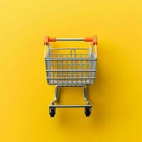 Composition of shopping cart or trolley with gift boxes or bags. Cyber monday sales or shopping day concept by AI Generated photo